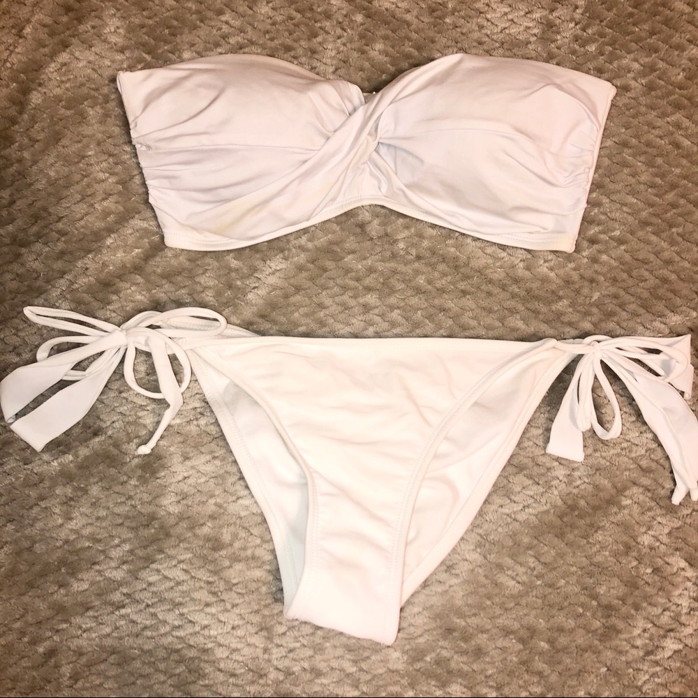 3/$25 White Bandeau Bikini Tassel Ties Ruched Bum